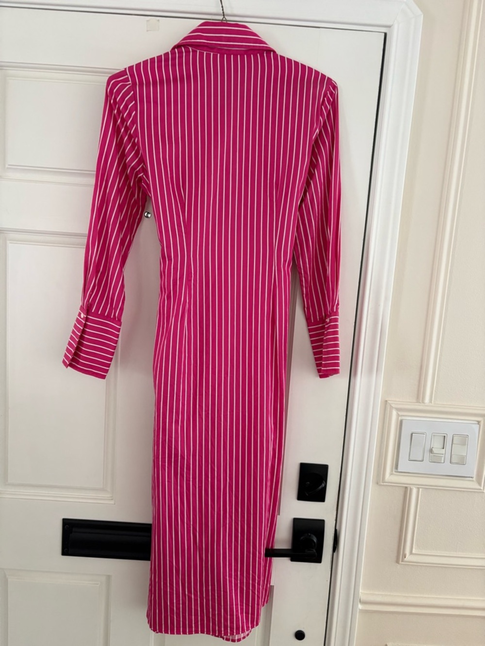 J. McLaughlin Hot Pink & White Striped Long Sleeve Shirt Dress